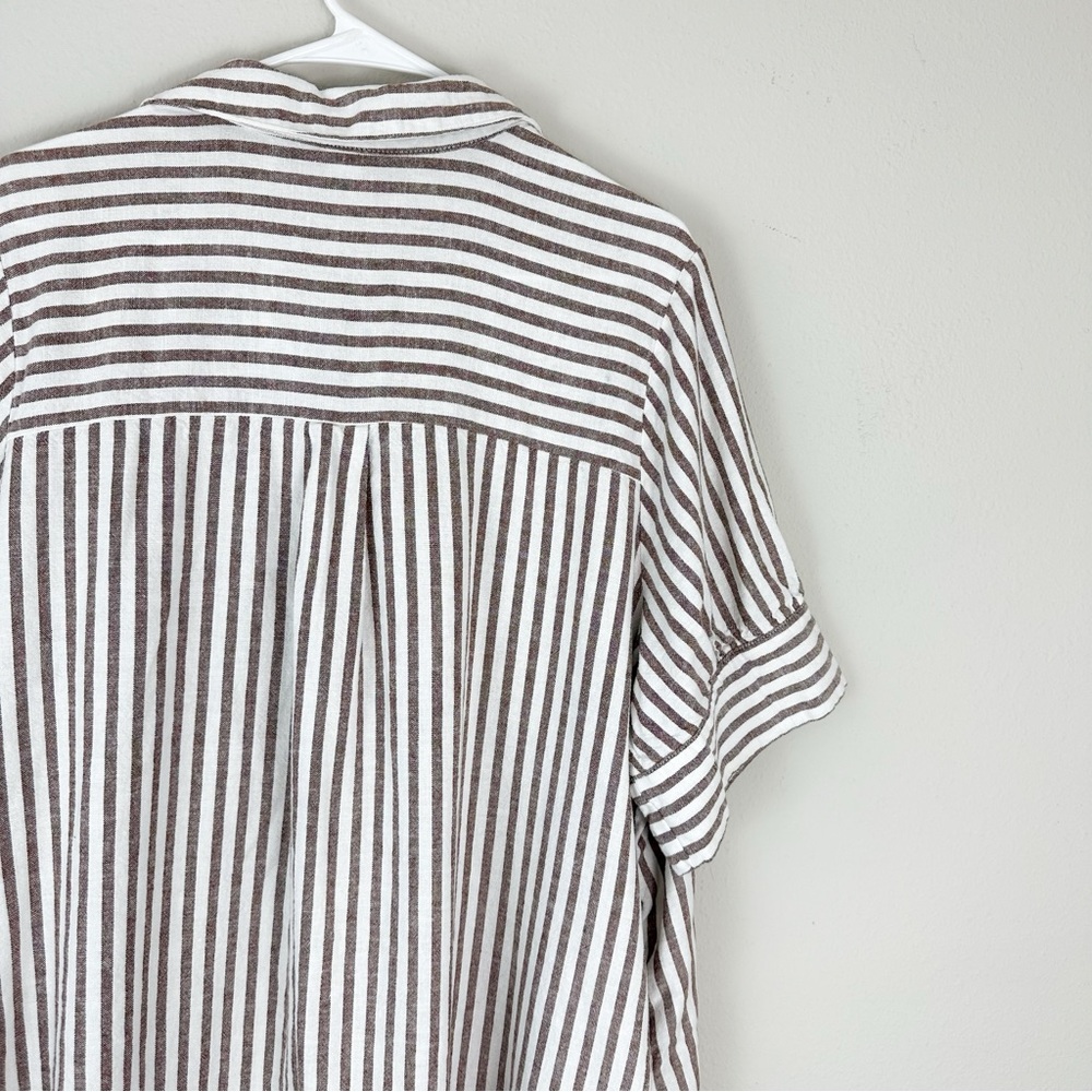 Old Navy Linen-Blend Shirt Dress Plus 2X Sand Stripe Short Sleeve Button Front - Picture 8 of 9